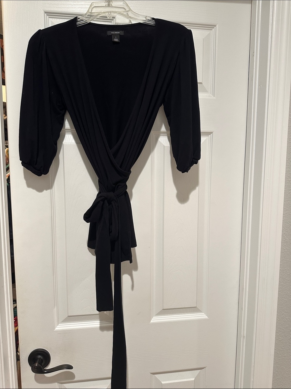 Halogen Black Wrap Blouse with Tie Front